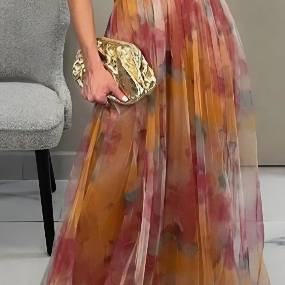 Clara And Lucie Orange a Pink Pleated Maxi Dress for Cocktail Events